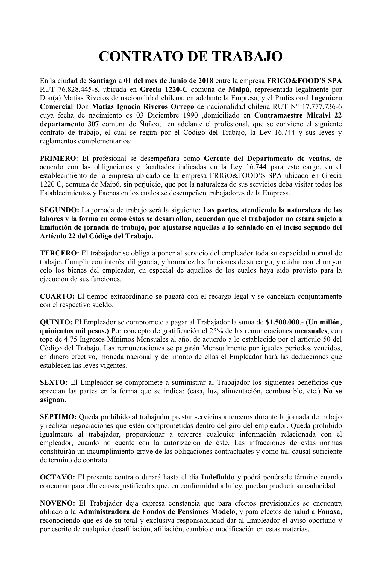 Contrato Individual Formato De Contrato De Trabajo En Word | Images and ...