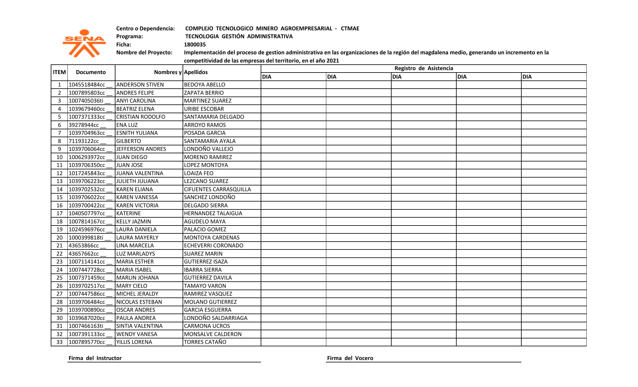 Ejemplo De Lista De Asistencia 6202