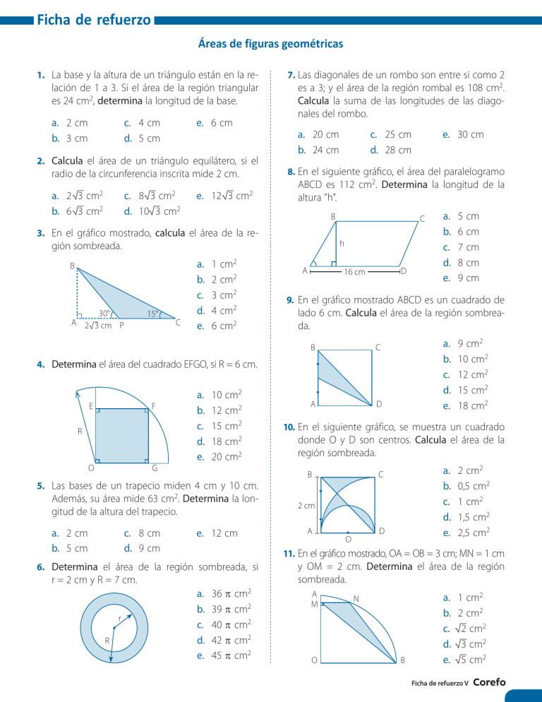 Ficha De Refuerzo - Áreas De Figuras Geométricas