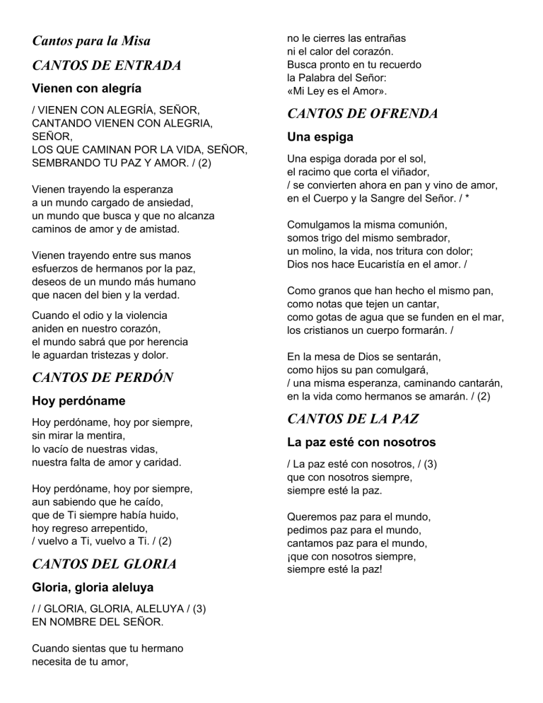 Cantos para la Misa