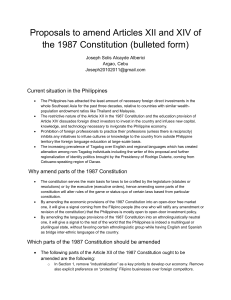 Proposals to amend Articles XII and XIV of the 1987 constitution (bulleted form)
