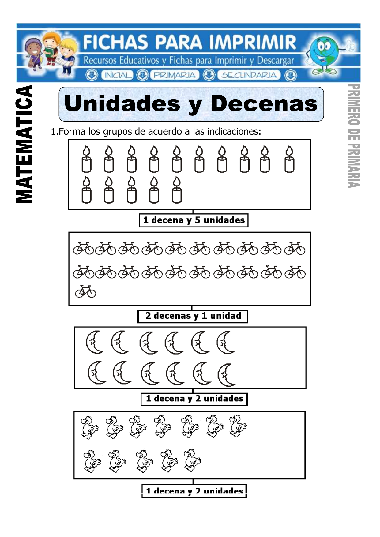 Ficha De Unidades Y Decenas Para Primero De Primaria