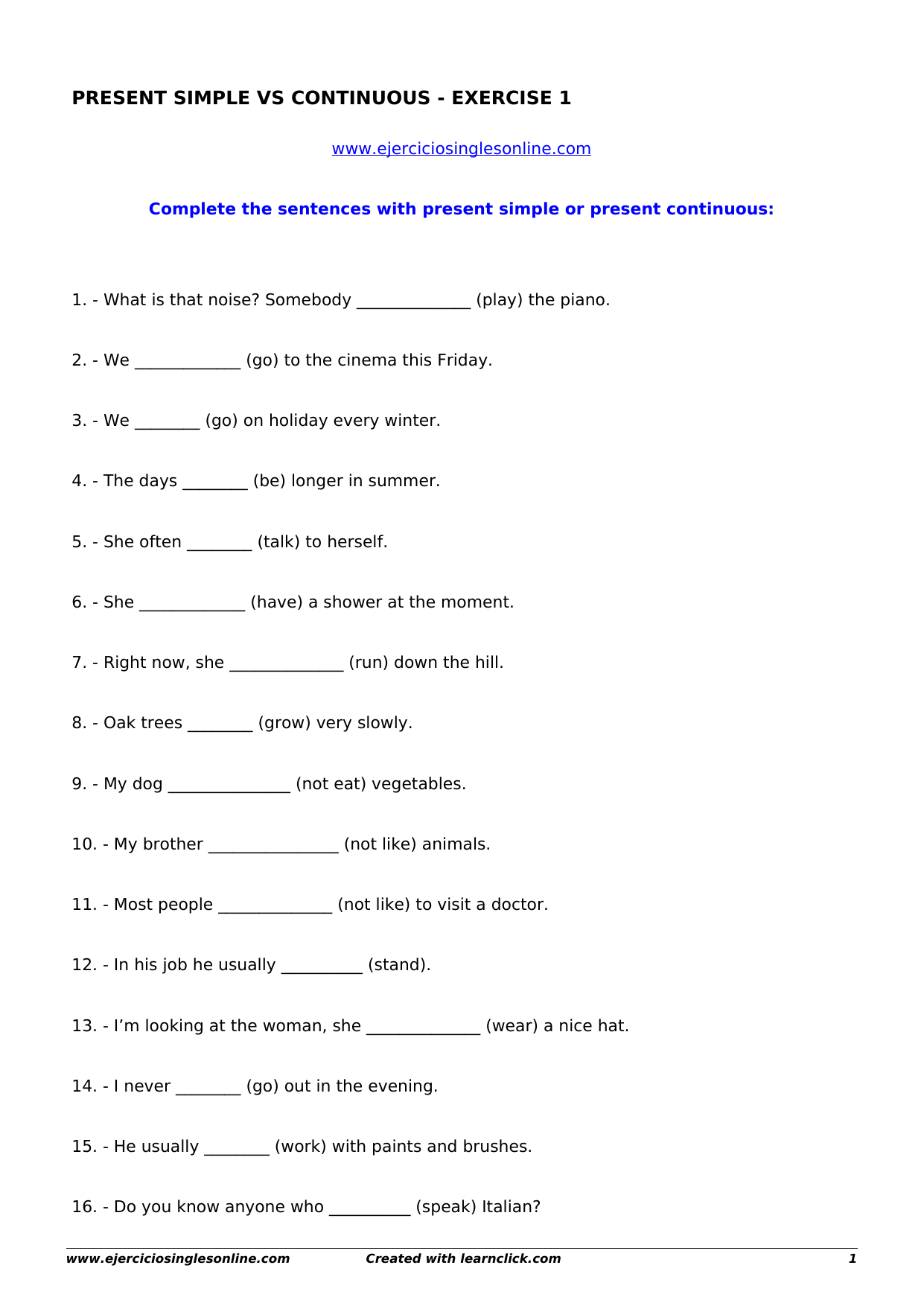 english grammar exercises online present simple and continuous