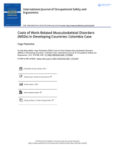 Costs of Work Related Musculoskeletal Disorders MSDs in Developing Countries Colombia Case