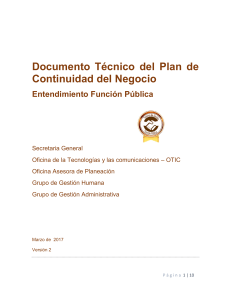 Documento Técnico plan de continuidad del Negocio Función Publica