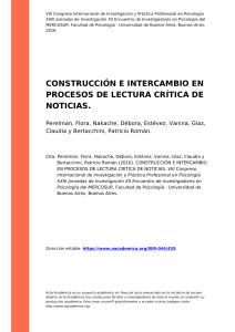 Perelman, Nakache, Estévez, Glaz y Bertacchini (2016). CONSTRUCCION E INTERCAMBIO EN PROCESOS DE LECTURA CRITICA DE NOTICIAS