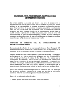 CRITERIOS PARA PRIORIZACION DE INVERSIONES INFRAESTRUCTURA VIAL