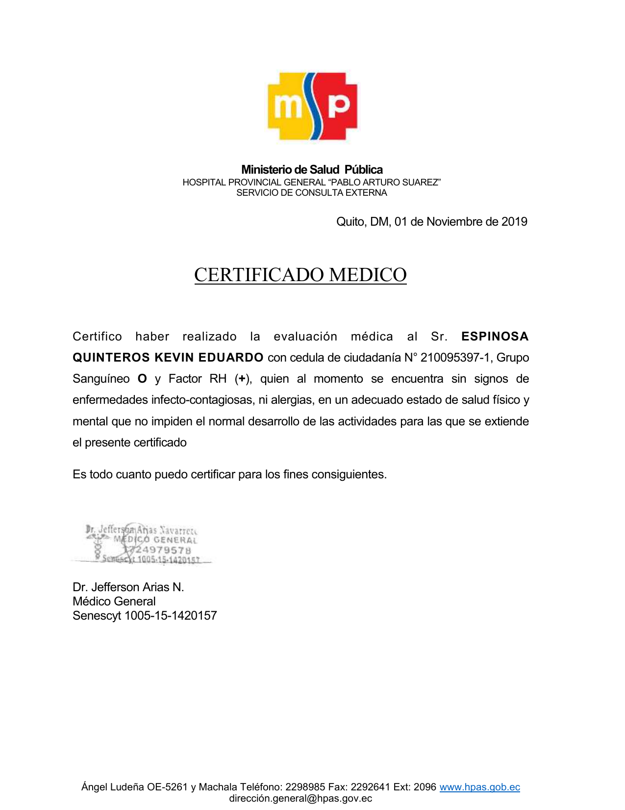 Certificado Medico De Salud