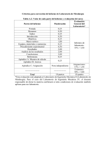 Criterios para corrección del informe de Laboratorio de Metalurgia