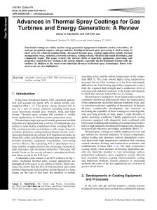 Advance in Thermal Spray Coatings for as Turbines and Energy Generation: A Review