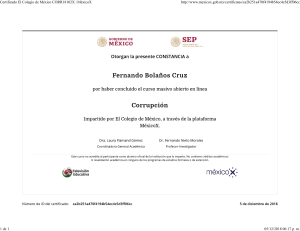 Certificado El Colegio de México CORR18102X   MéxicoX