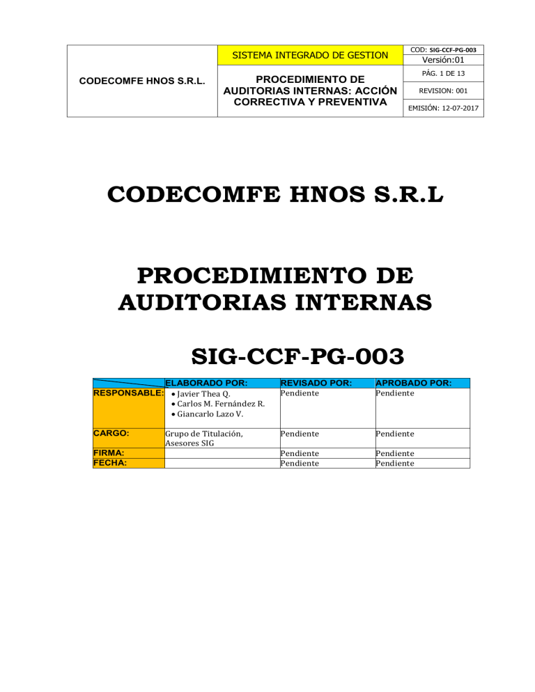 Procedimiento De Auditorias Internas