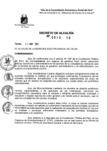 TACNA. Decreto Alcaldía DA0010-10.PROHIBE EVENTOS DE CRUELDAD A LOS ANIMALES