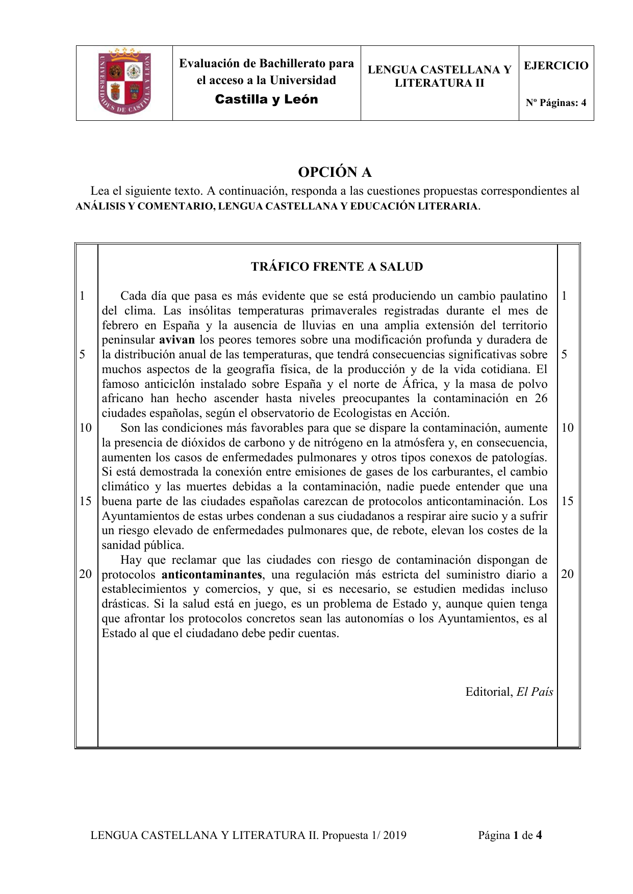 Examen Selectividad Ebau Lengua Castellana Castilla Y Le N Julio