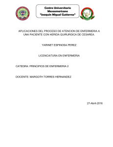 APLICACIONES DEL PROCESO DE ATENCION DE ENFERMERIA A UNA PACIENTE CON HERIDA QUIRURGICA DE CESAREA