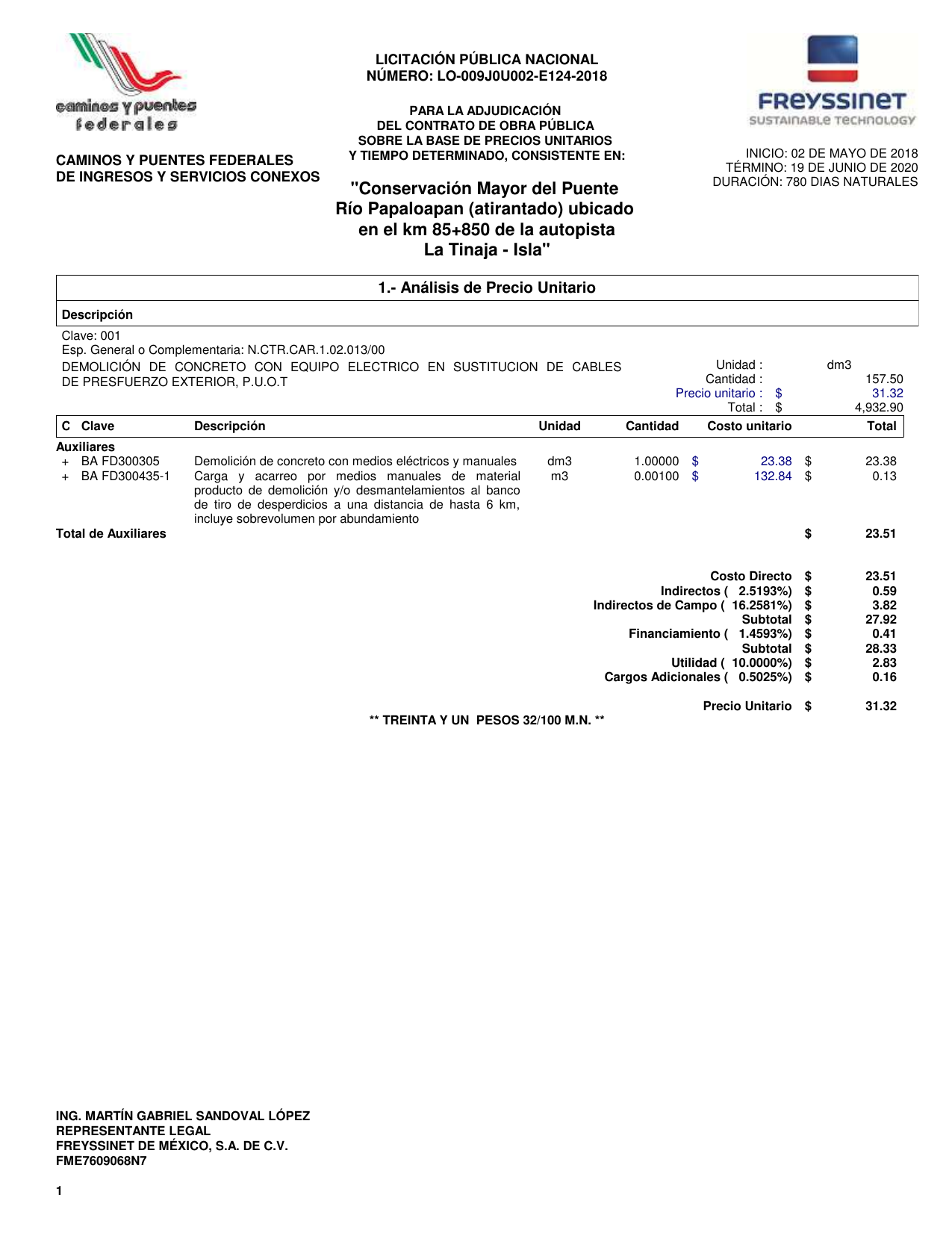 1 Analisis De Precio Unitario Pte Papaloapan