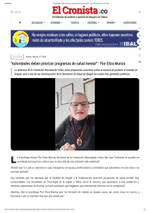  Autoridades deben priorizar programas de salud mental”   Flor Eliza Murcia   El Cronista