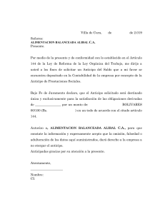 Correspondencia  solicitud Anticipo de Prestacio de Antiguedad trabajador ALIBAL CA - copia