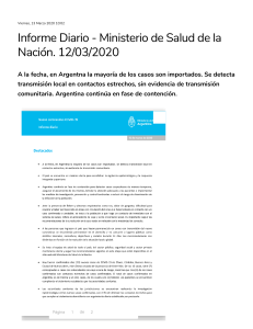 SADI - Sociedad Argentina de Infectología - Informe Diario - Ministerio de Salud de la Nación. 12 03 2020
