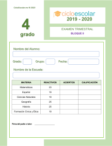 Examen Trimestral Cuarto grado Bloque II 2019-2020