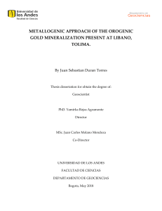 Metallogenic approach of the Orogenic Gold mineralization present at Libano, Tolima - Tesis doc. Juan Sebastian Duran T