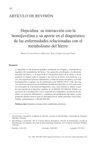 Hepcidina, su interaccion con la hemojuvelina y su aporte al dx de enfermedades relacionadas con el metabolismo del hierro