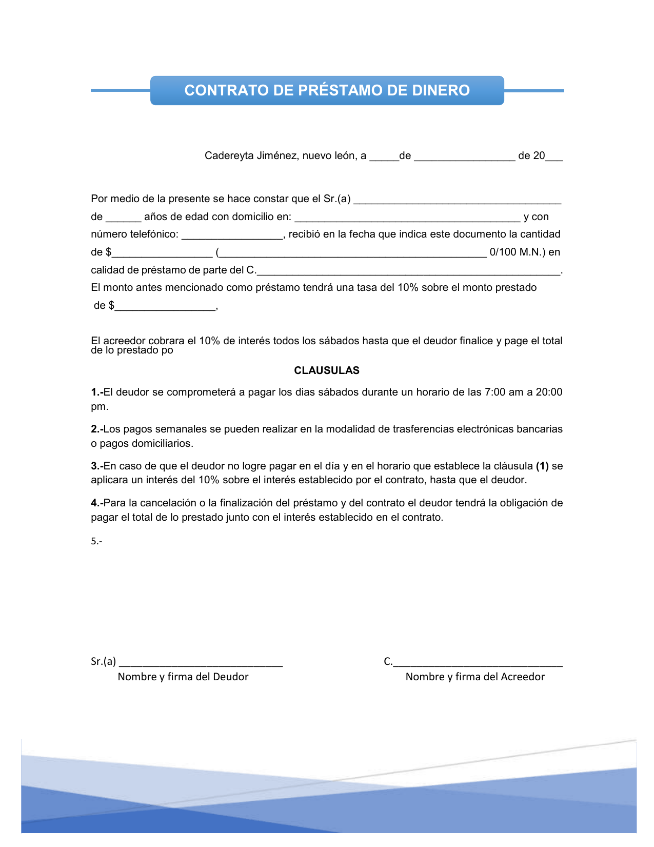 Modelo Contrato Prestamo Entre Familiares JFCVC