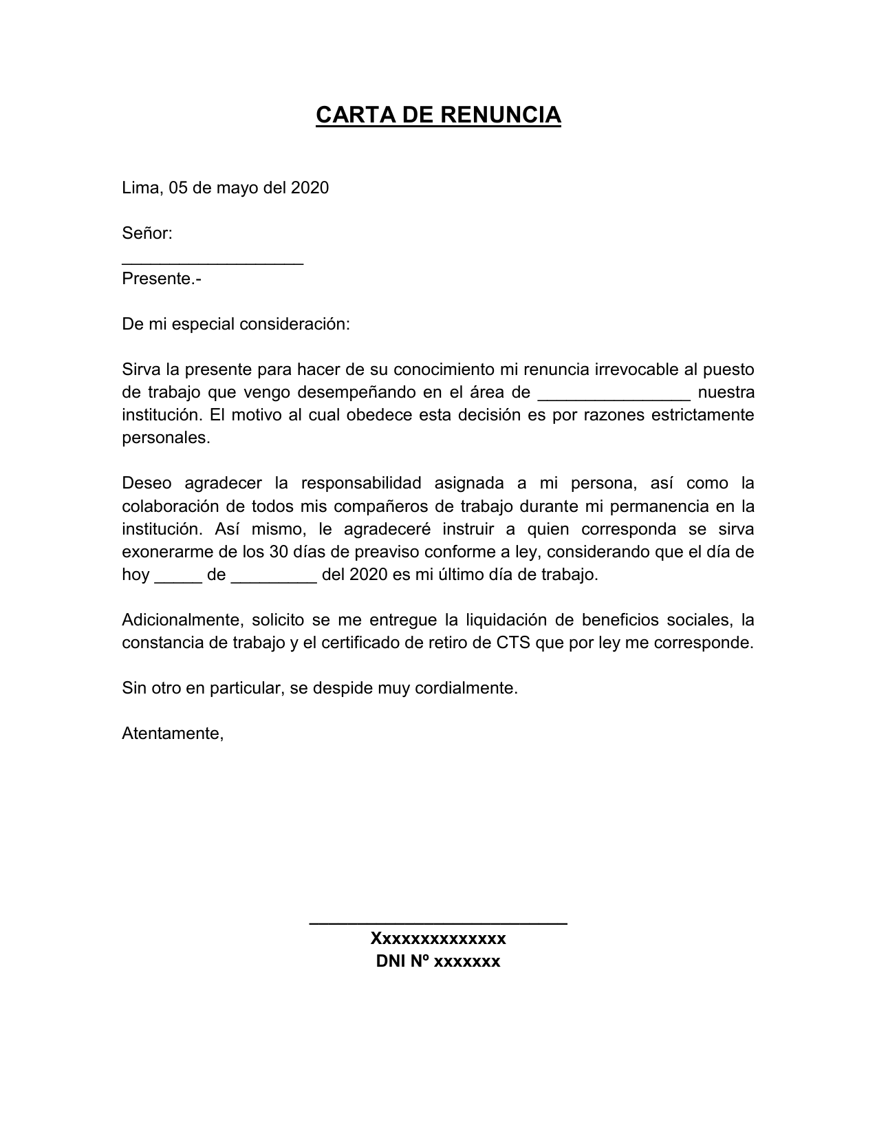 Carta De Renuncia 6936