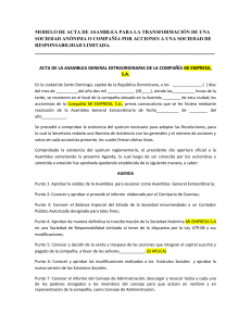ACTA DE ASAMBLEA DE TRANSFORMACION DE S.A. (CXA) A S.R.L.