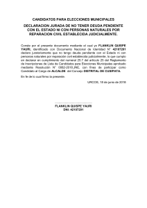 DECLARACION JURADA DE NO TENER DEUDA PENDIENTE CON EL ESTADO NI CON PERSONAS NATURALES POR REPARACION CIVIL ESTABLECIDA JUDICIALMENTE.