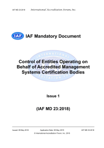 IAF MD 23:2018 Control de entidades que operan en nombre de Organismos de Certificación de Sistemas de Gestión Acreditados