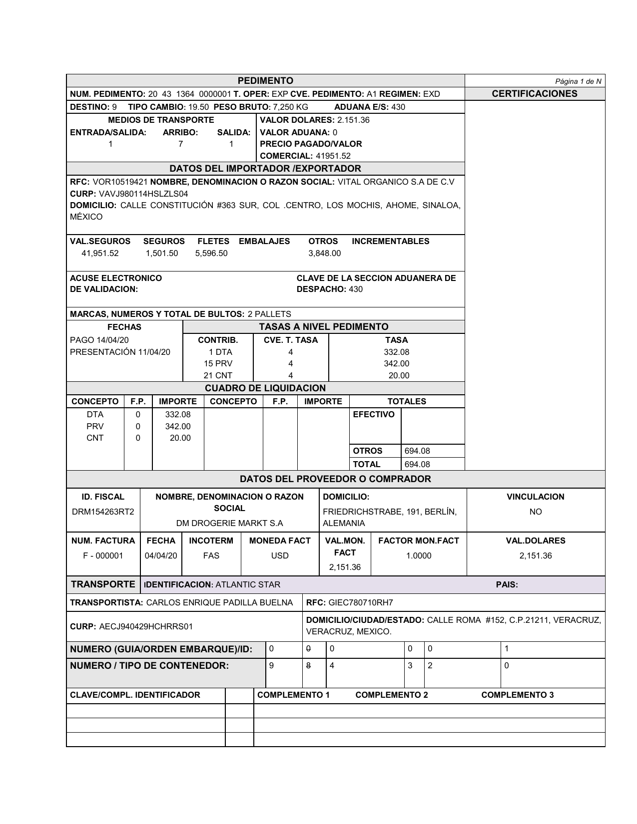 Ejemplo De Pedimento Lleno 9498