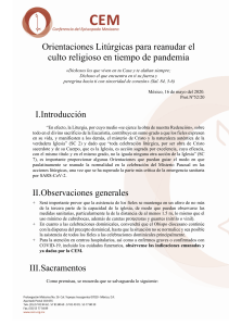 Orientaciones Litúrgicas para la reapertura al culto religioso en tiempo de pandemia. 