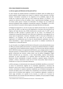 OTRA TAREA PENDIENTE EN EDUCACION. La reforma orgánica del Ministerio de Educación del Perú.
