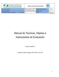 Manual de Técnicas, Objetos e Instrumentos de Evaluación. Univ. Huasteca Hidalguense