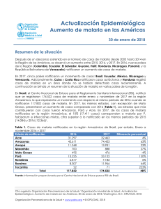 Actualización epidemiológica de malaria en las Américas. 30.01.2018