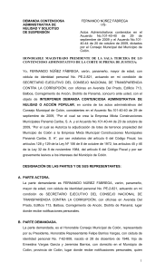 Demanda Contenciosa Administrativa: Nulidad Acuerdos Municipales Col&oacute;n