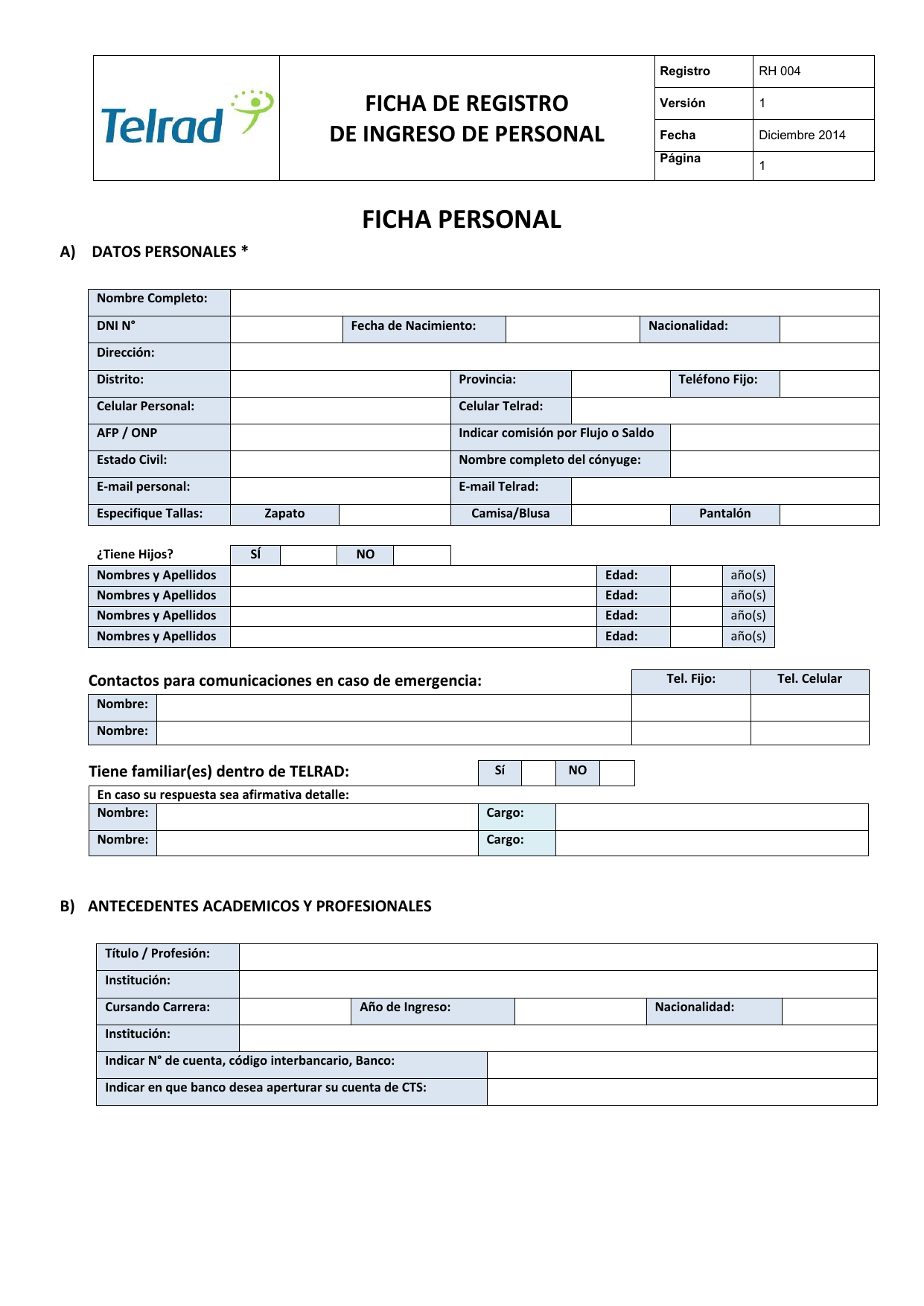 Registro De Personal Formato Mide 6745