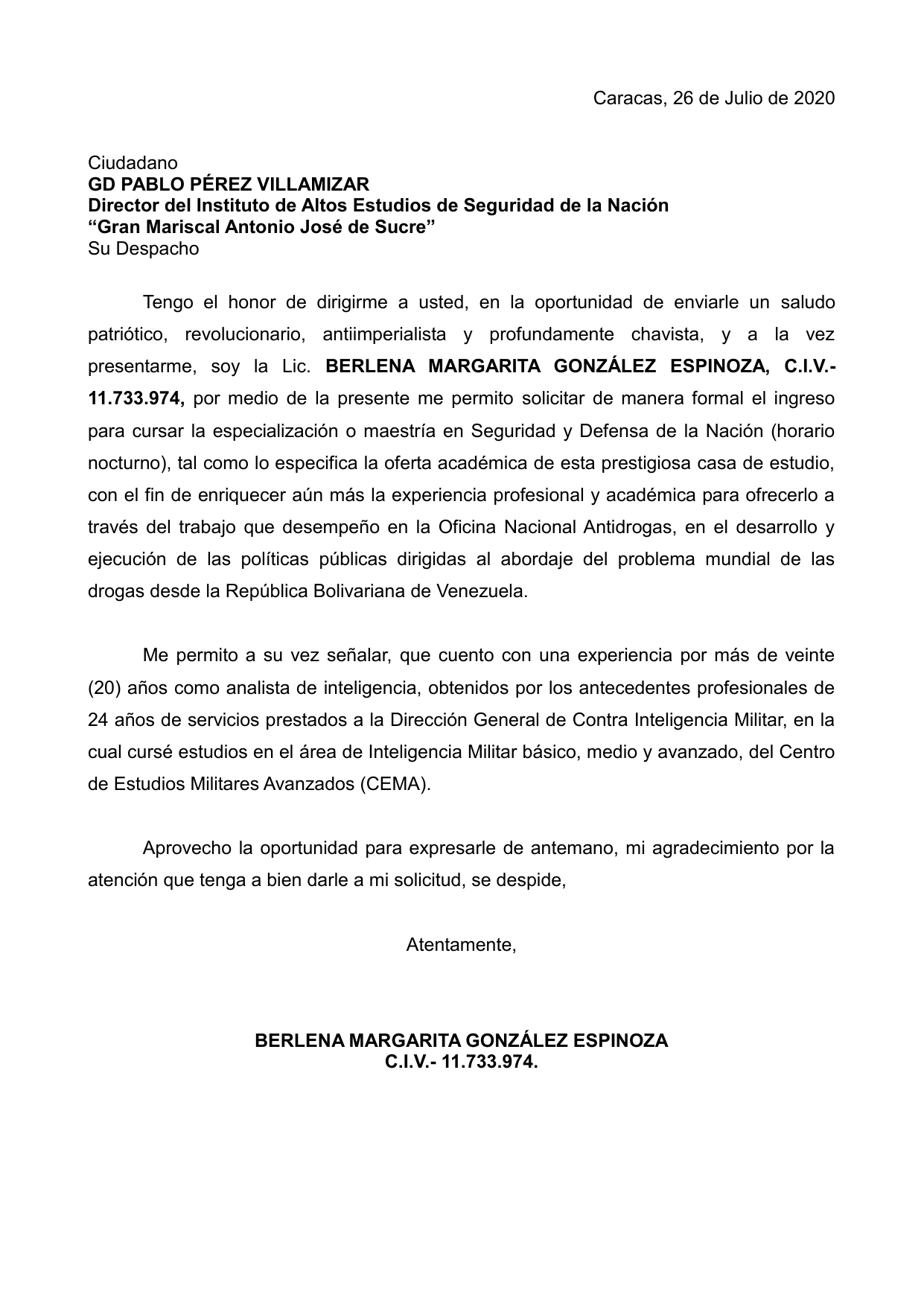 Carta de solicitud de ingreso IAESEN