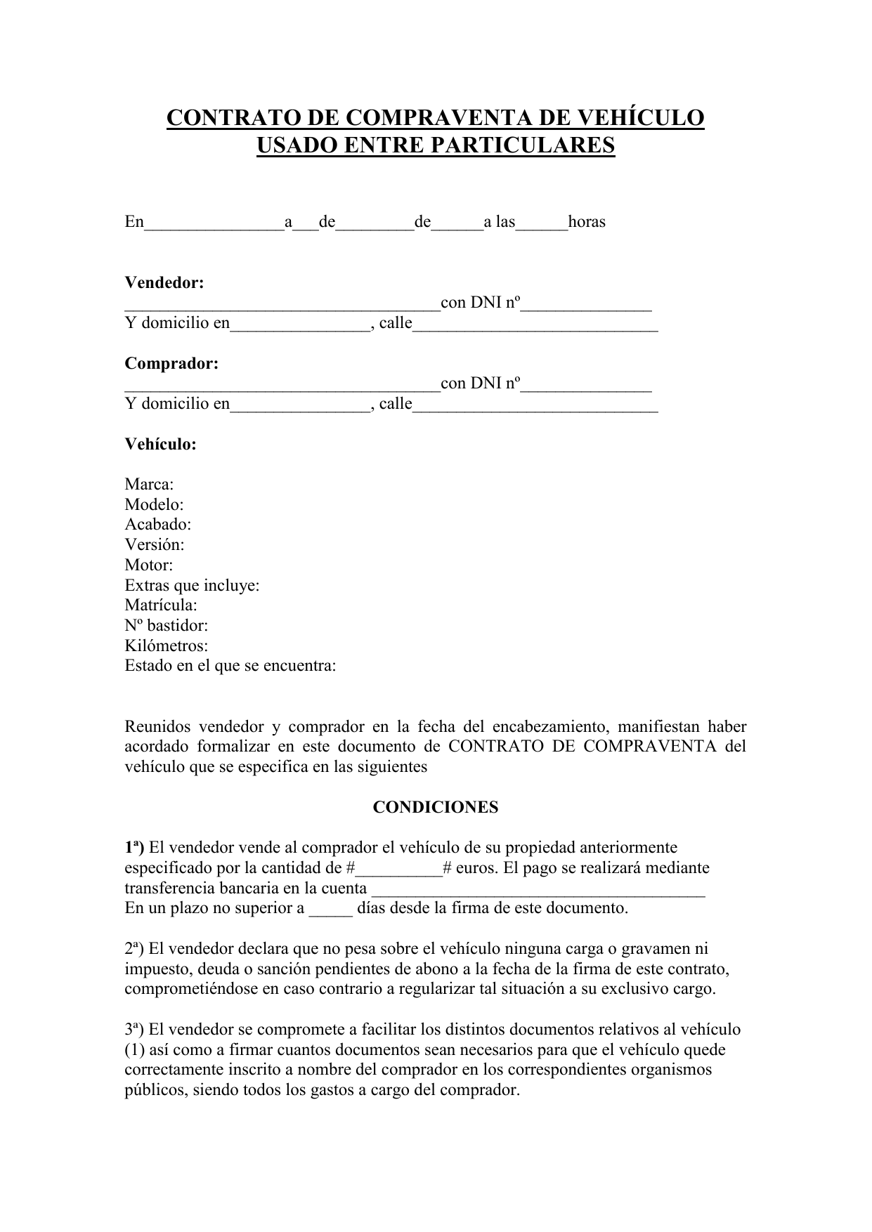 Contrato De Compraventa De Un Vehiculo Usado Entre Particulares