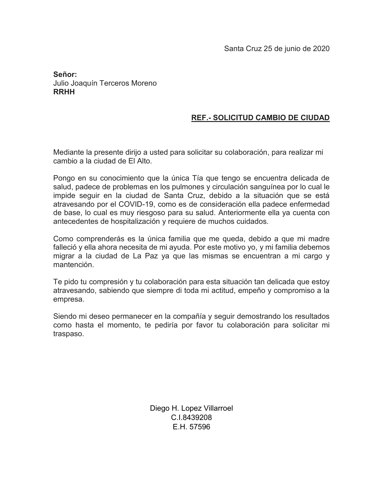 Carta Solicitud De Cambio 9069