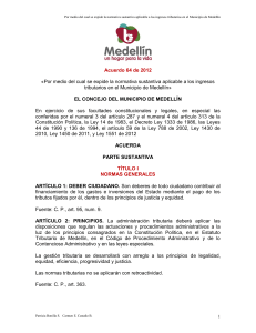 ACUERDO 64 DE 2012 ESTATUTO TRIBUTARIO aprobado por el Concejo de Medellín