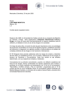 Invitación. Universidad de Caldas, Colombia (octubre del 2020). Luis Omar Montoya Arias. 