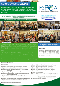 Online - Curso Oficial FSPCA - PCQi - Controles Preventivos para Alimento Humano - Peru - Mayo 2020