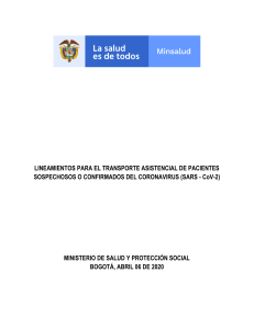 LINEAMIENTOS PARA EL TRANSPORTE ASISTENCIAL DE PACIENTES SOSPECHOSOS O CONFIRMADOS COVID 19 Versión 2