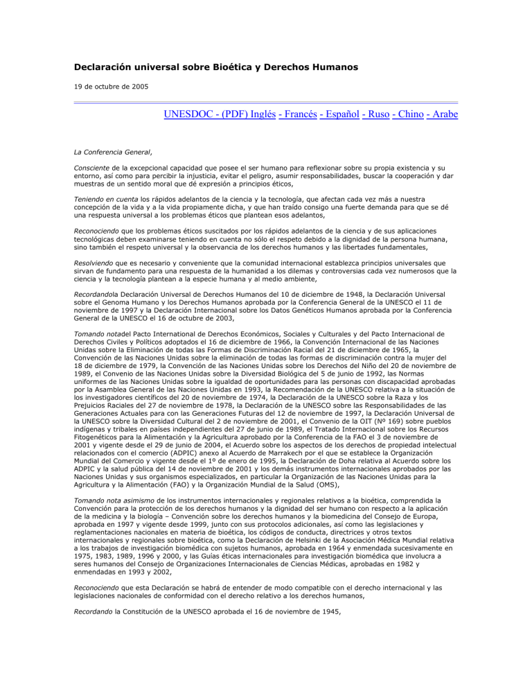 DeclaraciónuniversalsobreBioéticayDerechosHumanos vacuna