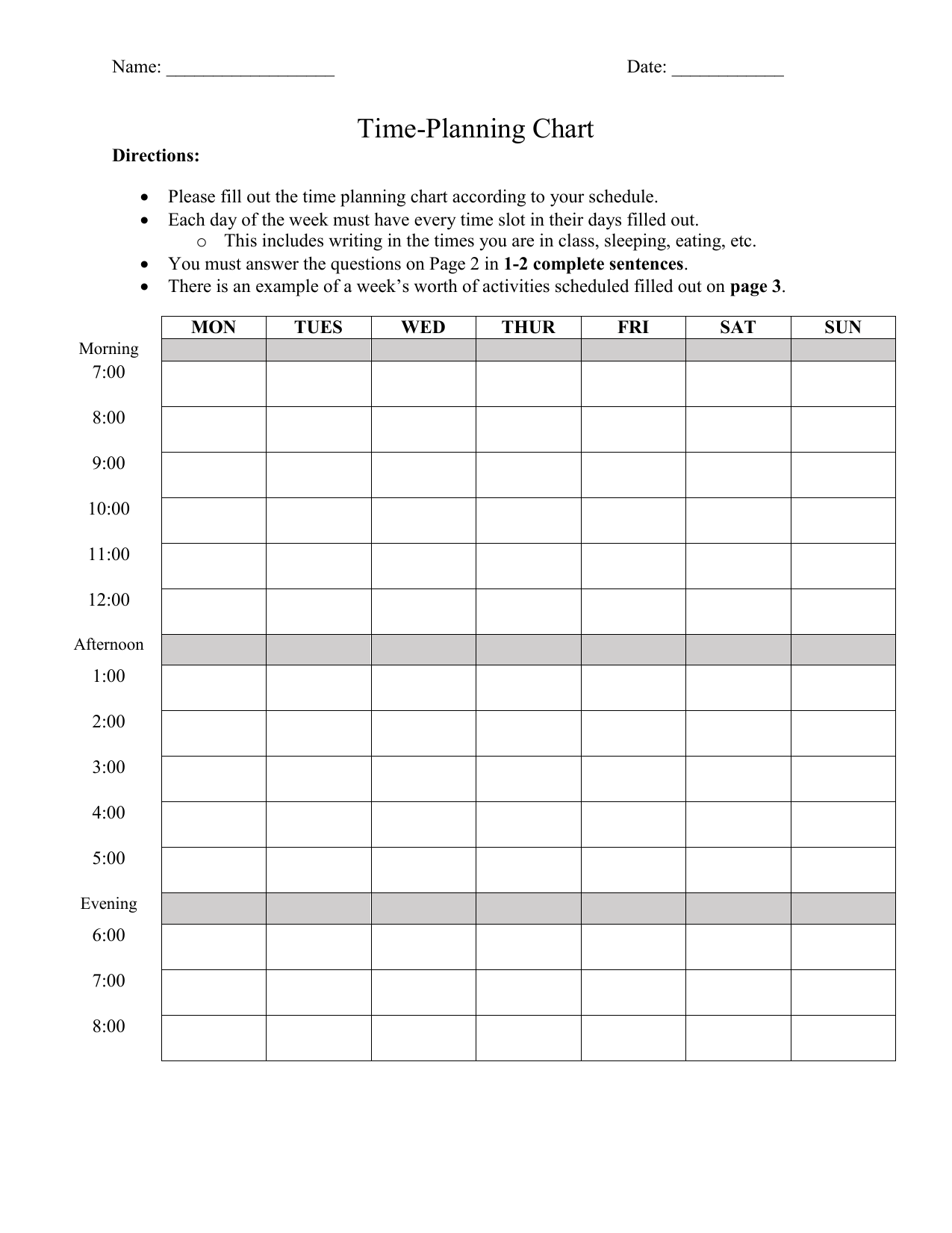 time management terms pdf daily schedule