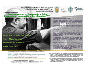 Diplomado "Especializacion en Ergonomia y Salud Ocupacional com option a Certificacion"