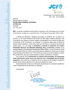 Carta Aniversario - JCI Bolivia