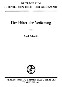 Der Hüter der Verfassung Carl Schmitt